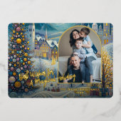 Festive Abstract Winter Wonderland Art Gold 箔シーズンカード (正面)