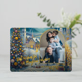 Festive Abstract Winter Wonderland Art Gold 箔シーズンカード (立ち正面)