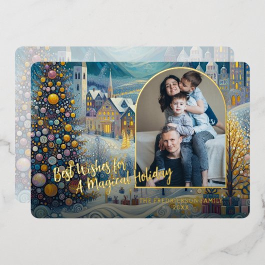 Festive Abstract Winter Wonderland Art Gold 箔シーズンカード (正面/裏面)