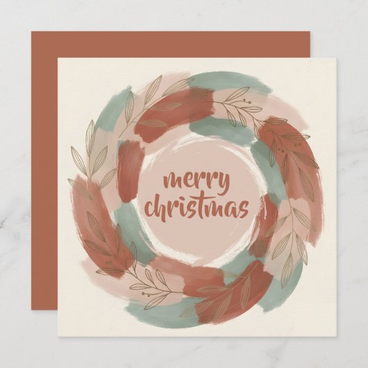 Festive Abstract Wreath Boho Christmas シーズンカード (正面/裏面)