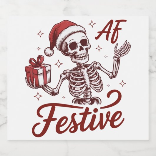 Festive Af Skeleton Snarky Christmas Sarcastic  ビールラベル (シングルラベル)