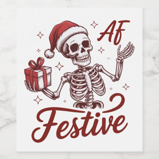 Festive Af Skeleton Snarky Christmas Sarcastic ワインラベル (シングルラベル)