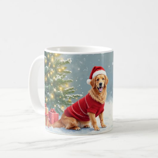 Festive Afghan Hound Christmas Santa Hat Funny コーヒーマグカップ (正面左)