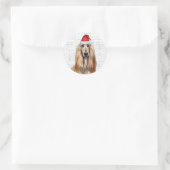 Festive Afghan Hound Dog Woof Word Art Christmas ラウンドシール (バッグ)