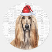 Festive Afghan Hound Dog Woof Word Art Christmas ラウンドシール (正面)