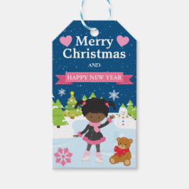 Festive African American Ice Skating Girl ギフトタグ