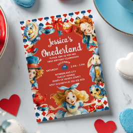Festive Alice in ONEDERLAND 1st Birthday Tea Party 招待状