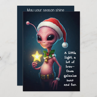 Festive Alien with Glowing Star – Cosmic Christmas シーズンカード