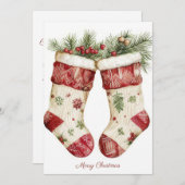 Festive and elegant Christmas Stockings Greeting シーズンカード (正面/裏面)