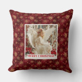 Festive Angel Poinsettia Red Gold Accent Christmas クッション (正面)