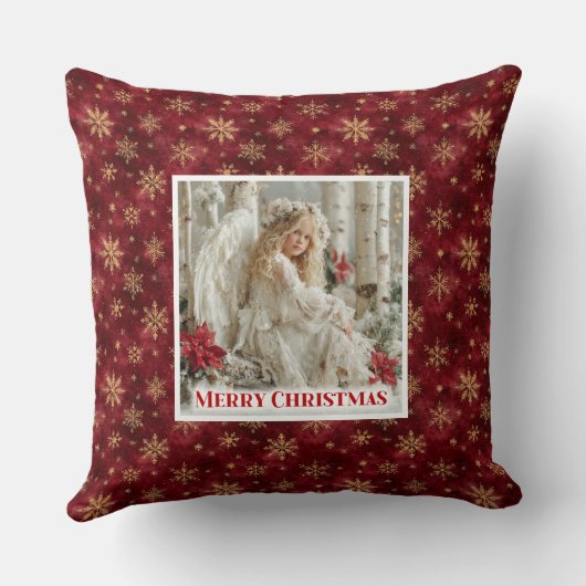 Festive Angel Red Gold Custom Name Christmas Gift クッション (裏面)