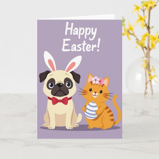 Festive Animal Friends Easter Card カード (黄色い花)