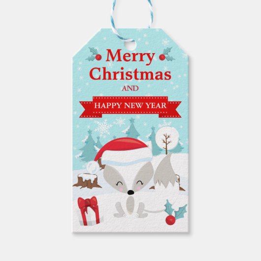 Festive Arctic Fox in Santa Hat Christmas  ギフトタグ (正面)