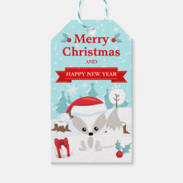 Festive Arctic Fox in Santa Hat Christmas  ギフトタグ