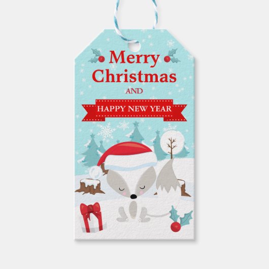 Festive Arctic Fox in Santa Hat Christmas  ギフトタグ (正面)