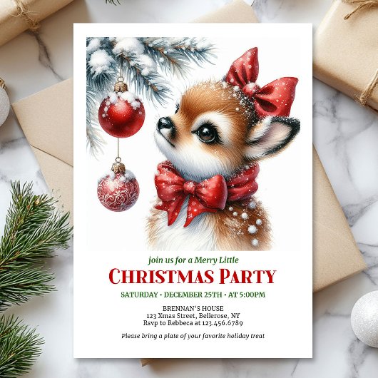 Festive baby deer Christmas kids invite editable  招待状