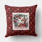 Festive Baby Fawn Snowy Forest Kids Gift Christmas クッション (裏面)