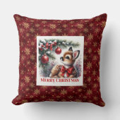 Festive Baby Fawn Snowy Forest Kids Gift Christmas クッション (正面)