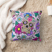 Festive background with sugar skulls, heart and fl クッション (ブランケット)