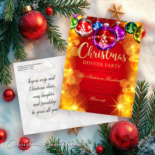 Festive Baubles Christmas Dinner Party Invitation ポストカード