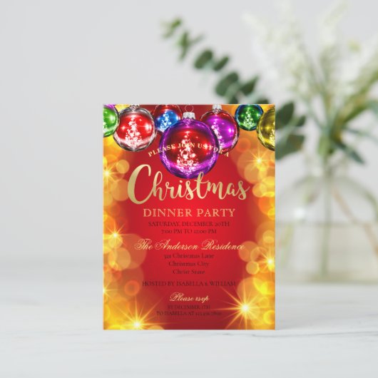Festive Baubles Christmas Dinner Party Invitation ポストカード (スタンド正面)