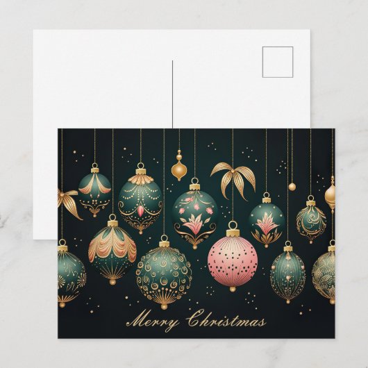 Festive Baubles Christmas Greeting Card ポストカード (正面/裏面)