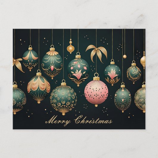 Festive Baubles Christmas Greeting Card ポストカード (正面)