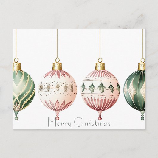 Festive Baubles Christmas Greeting Card ポストカード (正面)
