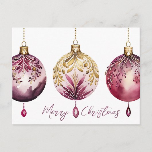 Festive Baubles Christmas Greeting Card ポストカード (正面)