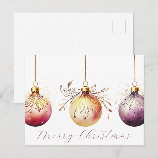 Festive Baubles Christmas Greeting Card ポストカード (正面/裏面)