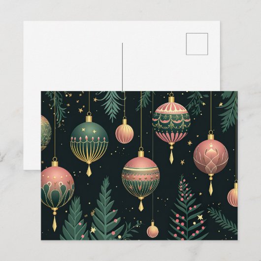 Festive Baubles Christmas Greeting Card ポストカード (正面/裏面)