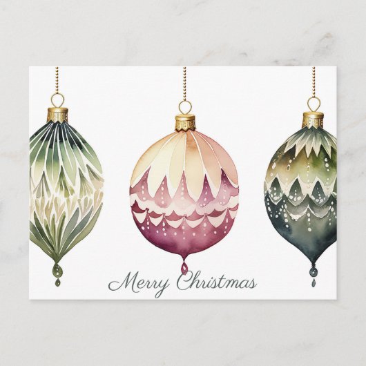 Festive Baubles Christmas Greeting Card ポストカード (正面)