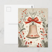 Festive Bell Christmas Greeting ポストカード (正面/裏面)