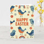 Festive Birds Springtime Card カード (黄色い花)