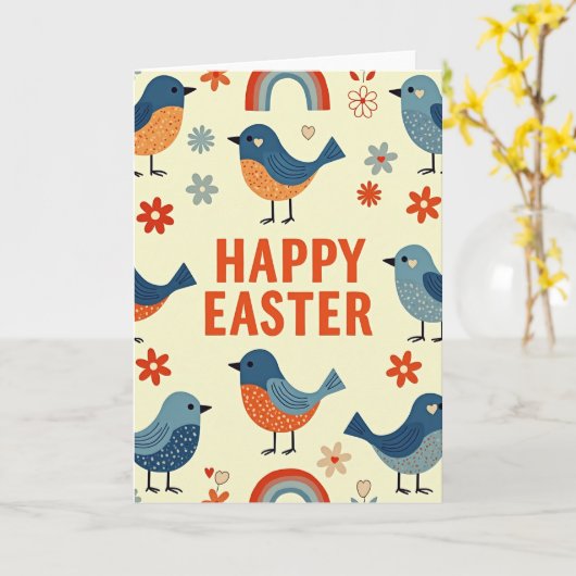 Festive Birds Springtime Card カード (黄色い花)