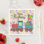 Festive Birthday Balloon Train Birthday スタンダードランチョンナプキン (インサイチュ)