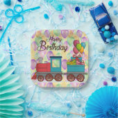 Festive Birthday  Balloon Train Birthday ペーパープレート (パーティー)