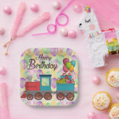 Festive Birthday  Balloon Train Birthday ペーパープレート (パーティー)