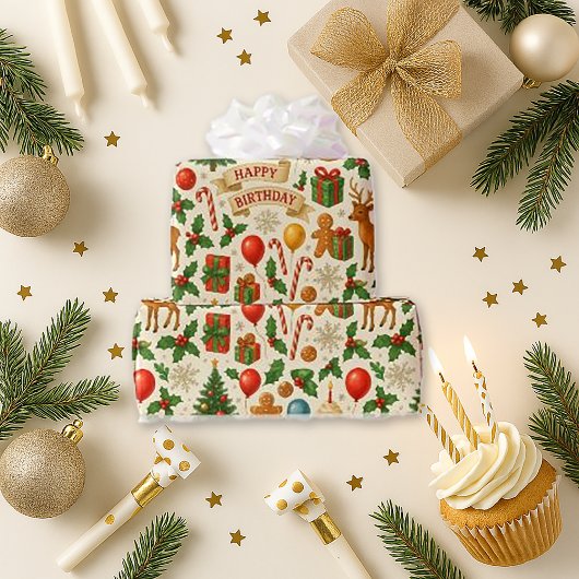 Festive Birthday Christmas ラッピングペーパー