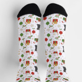 Festive Black Cat Christmas Ornaments and Snowflak ソックス (上部)