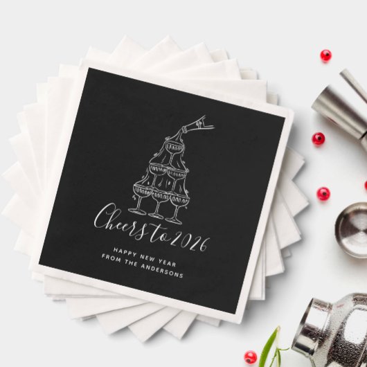 Festive Black New Years Eve Party Paper スタンダードカクテルナプキン
