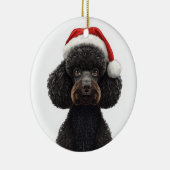 Festive Black Poodle Dog in Santa Hat Illustration セラミックオーナメント (右)
