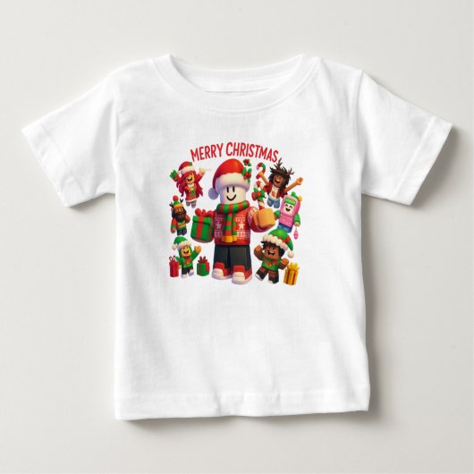 Festive Block Characters Christmas Party ベビーTシャツ (正面)
