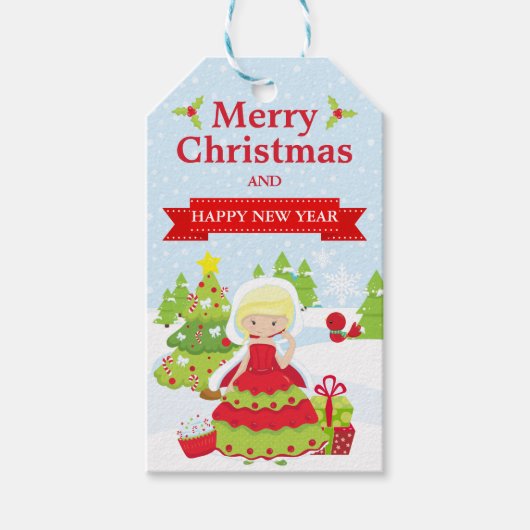 Festive Blonde Haired Christmas Princess ギフトタグ (正面)