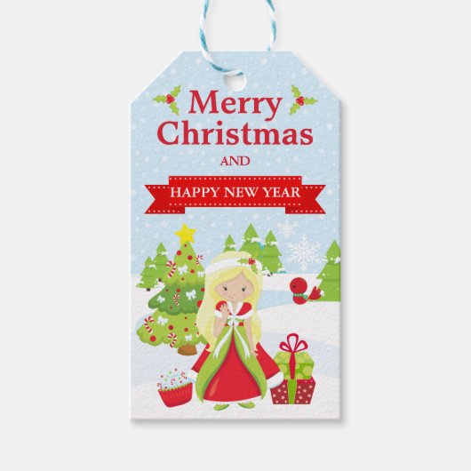 Festive Blonde Haired Christmas Princess ギフトタグ (正面)