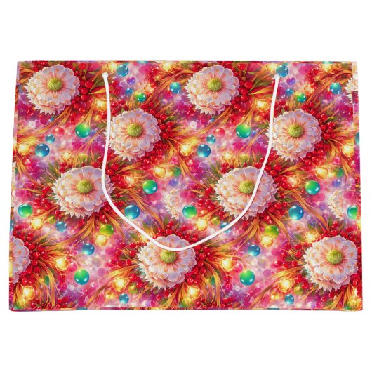 Festive Bloom Energy – Leuchtende Blumen ラージペーパーバッグ (正面)