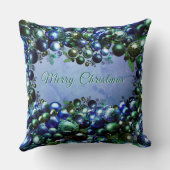 Festive Blue and Green Holiday Throw Pillow クッション (裏面)