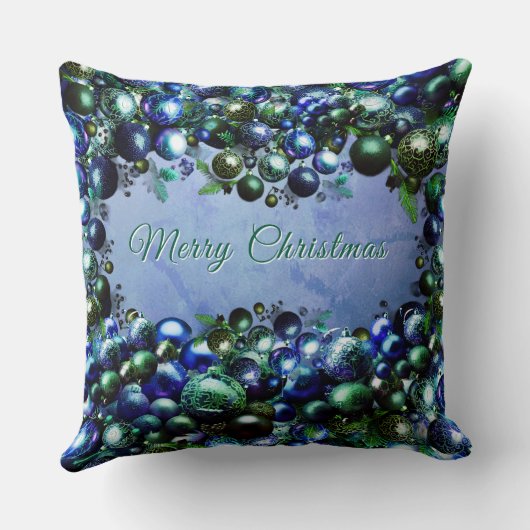 Festive Blue and Green Holiday Throw Pillow クッション (裏面)