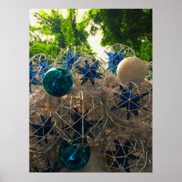 Festive Blue and Silver Christmas Ornaments ポスター