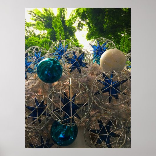 Festive Blue and Silver Christmas Ornaments ポスター (正面)